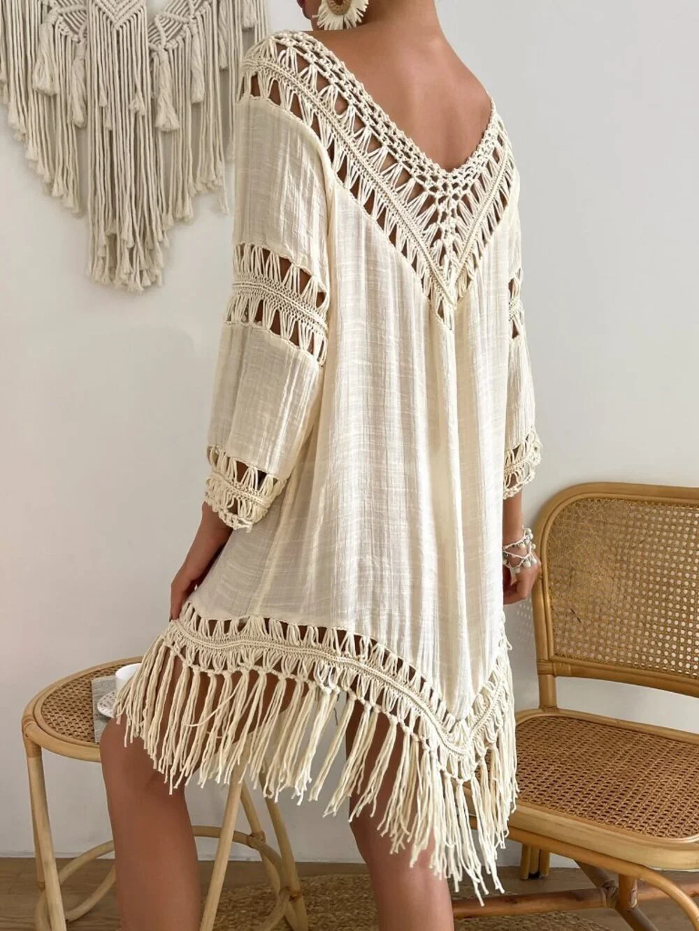 Apricot Women's Hollow Out Knitted Cover Up